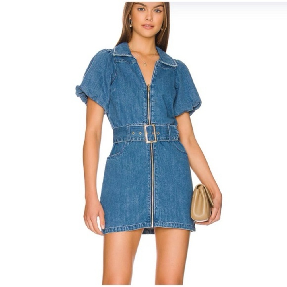 Show me your MuMu zip front puff sleeve denim dress with belt - size L